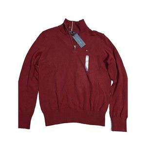 MSRP $60 NWT TOMMY HILFIGER RED QUARTER ZIP SWEATER PULLOVER LONGSLEEVE MENS M